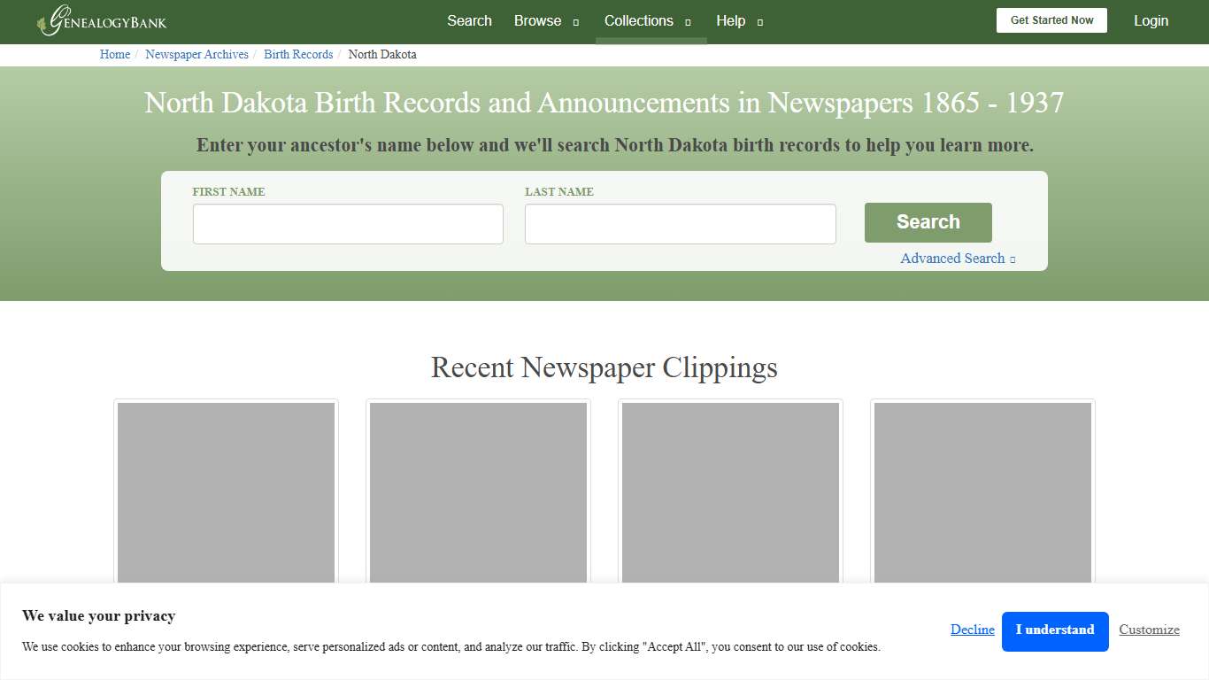 Search Birth Records in North Dakota GenealogyBank