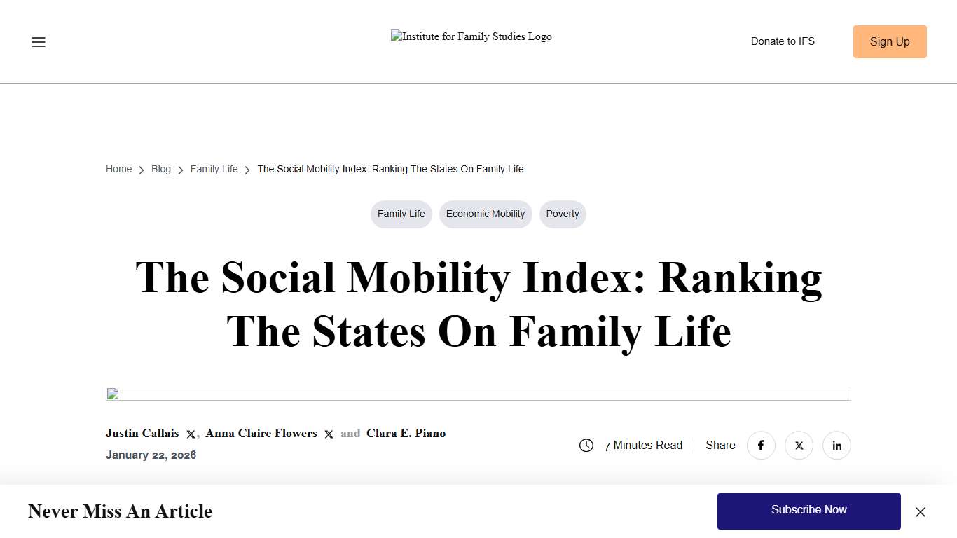 The Social Mobility Index: Ranking the States on Family Life Institute for Family Studies
