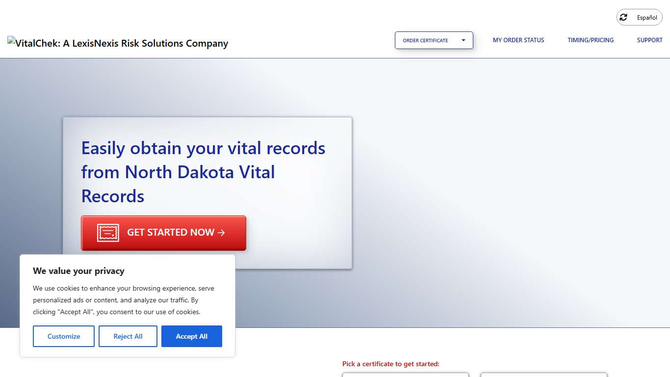 North Dakota Vital Records (ND) Order Certificates - VitalChek